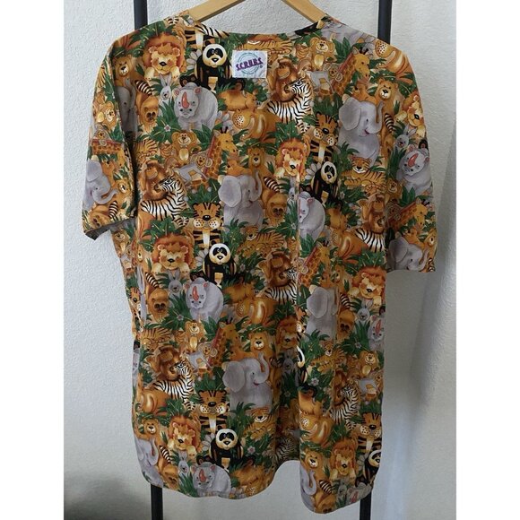 XL S.C.R.U.B.S. 100% Cotton African Animal Top Unisex Check Measurements - Picture 3 of 8